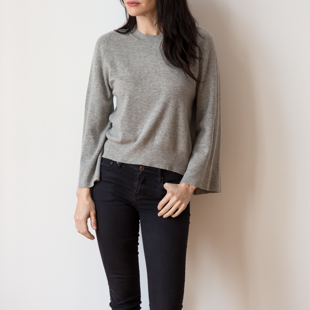 Grey Cashmere Sweater with Bell Sleeves